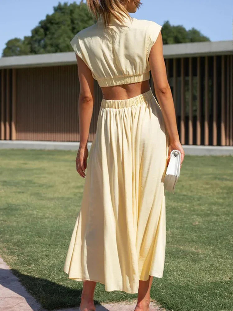 Beach Maxi Hollow Out Casual Fashion Summer Sexy V-neck Long Midi Dress