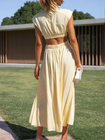 Beach Maxi Hollow Out Casual Fashion Summer Sexy V-neck Long Midi Dress