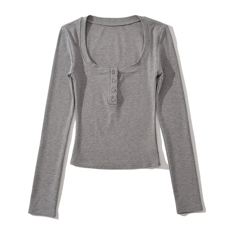 Square Neck Sexy Long Sleeve Tee