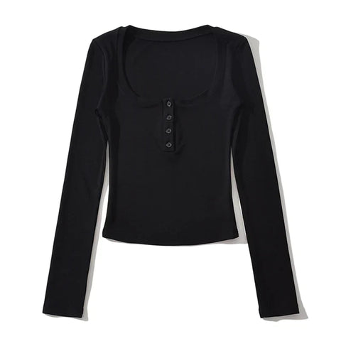 Square Neck Sexy Long Sleeve Tee