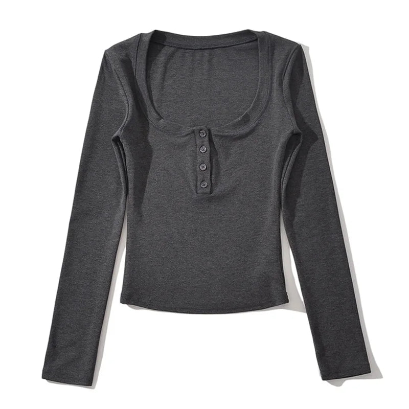 Square Neck Sexy Long Sleeve Tee