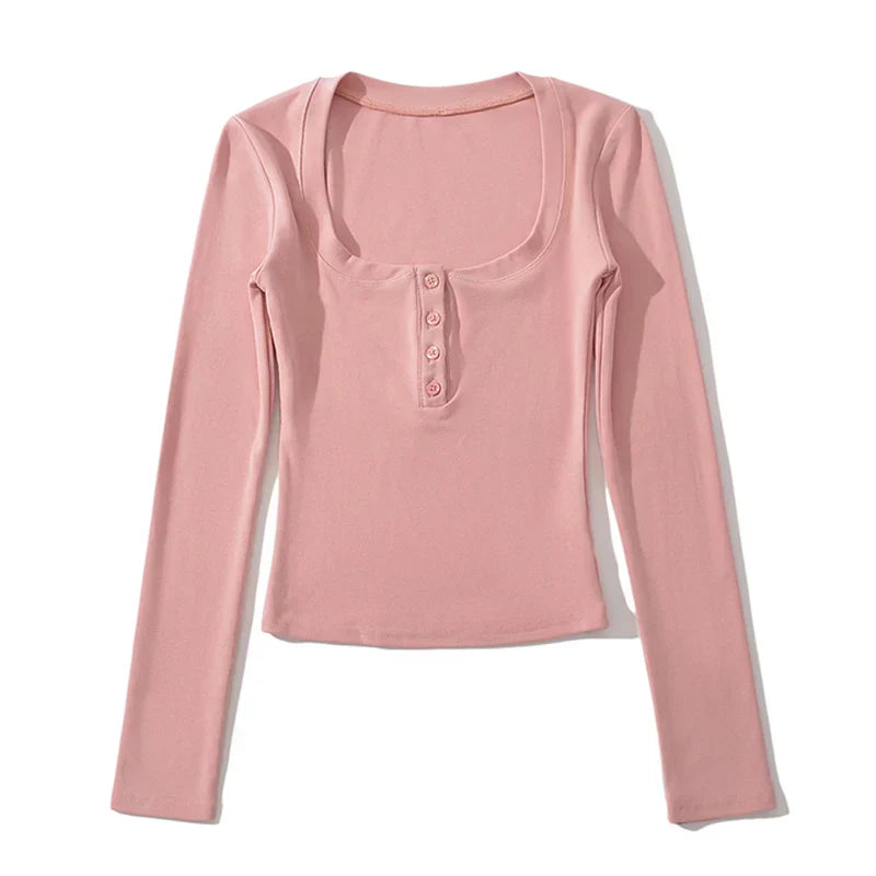 Square Neck Sexy Long Sleeve Tee