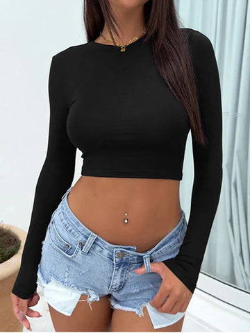 Solid Stretch Casual All-match Street Crop Top