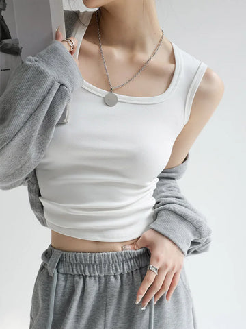 Solid U Neck Ribbed Crop Top