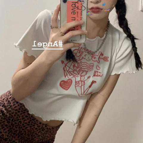 Streetwear Vintage Female Crop Top Tee