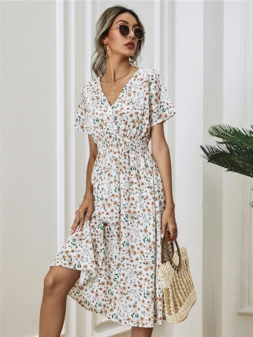 Chic Summer Fashionable Floral Navy Sleeveless Elegant Holiday Midi Dress