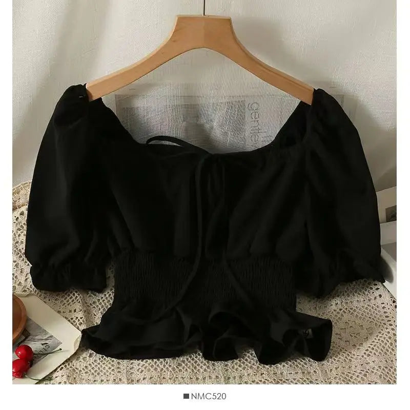 French Elastic Sweet Crop New Blouse