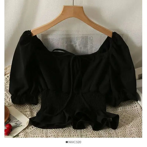 French Elastic Sweet Crop New Blouse