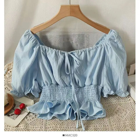 French Elastic Sweet Crop New Blouse