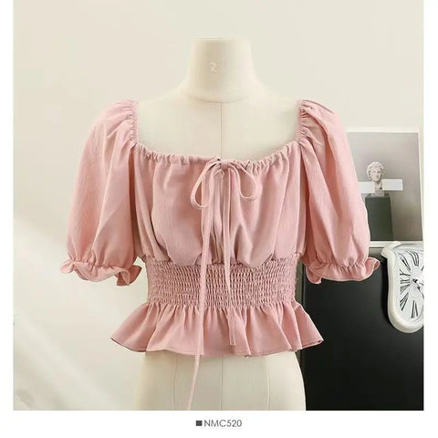 French Elastic Sweet Crop New Blouse