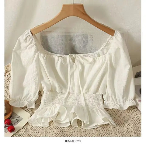 French Elastic Sweet Crop New Blouse