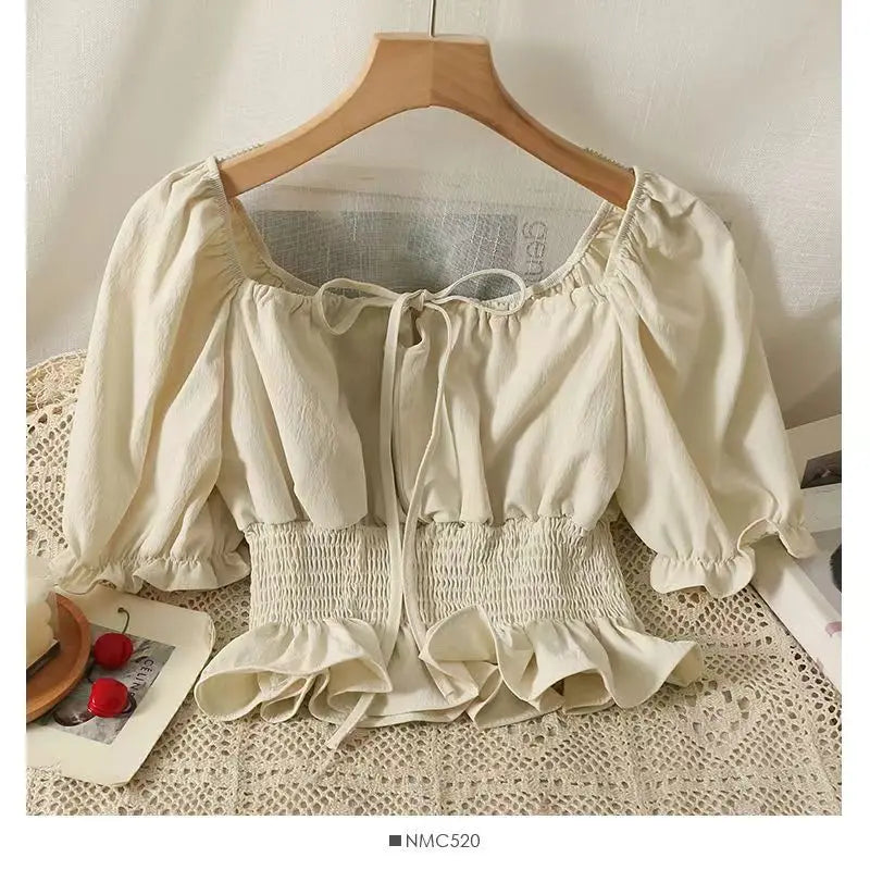 French Elastic Sweet Crop New Blouse