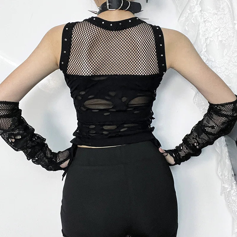 Gothic Party Crop Sexy Backless Steampunk Fishnet Trendy Rave Top