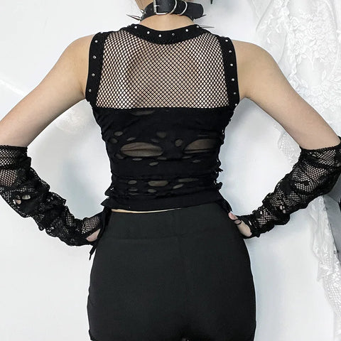 Gothic Party Crop Sexy Backless Steampunk Fishnet Trendy Rave Top