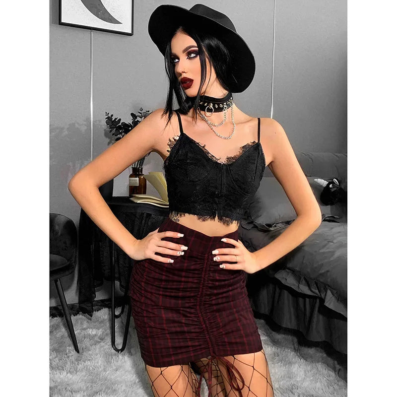 Gothic Sexy Fairy Grunge V-neck Dark Lace Punk Crop Top