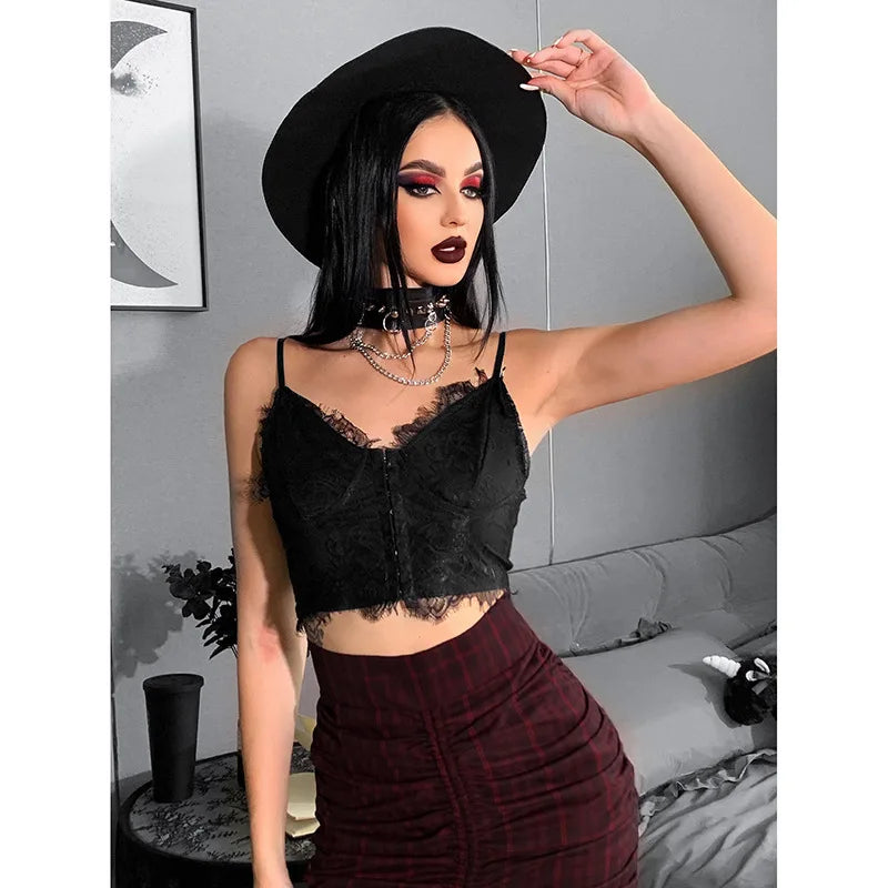 Gothic Sexy Fairy Grunge V-neck Dark Lace Punk Crop Top