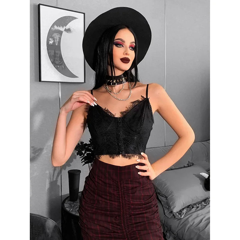 Gothic Sexy Fairy Grunge V-neck Dark Lace Punk Crop Top