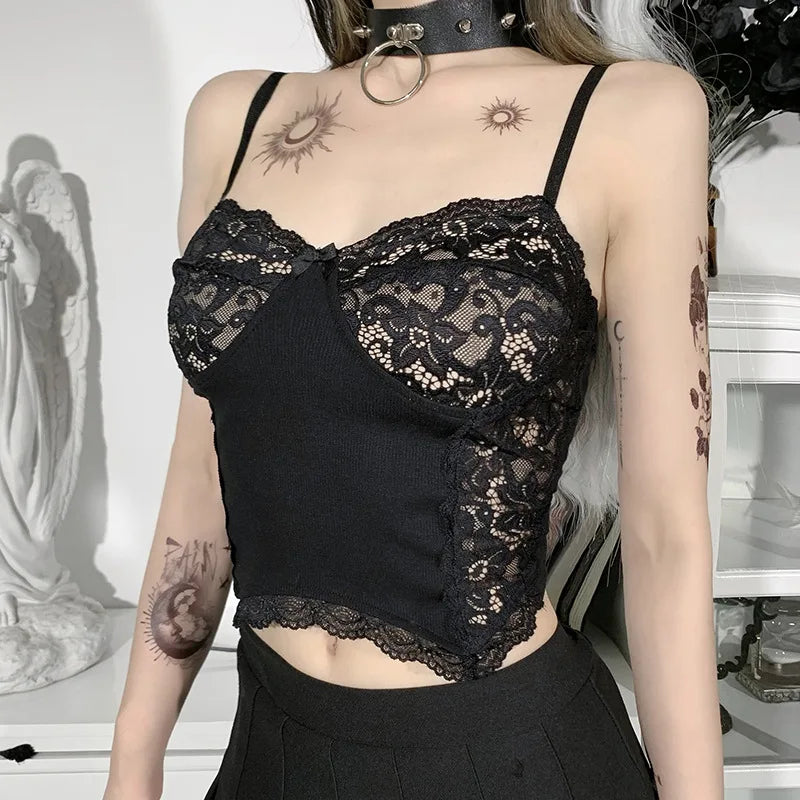 Gothic Lace Suspender Punk Crop Top