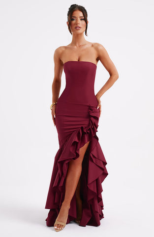 Angelina Maxi Graceful Dress - Burgundy