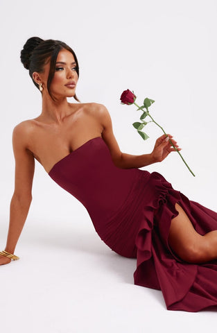 Angelina Maxi Graceful Dress - Burgundy