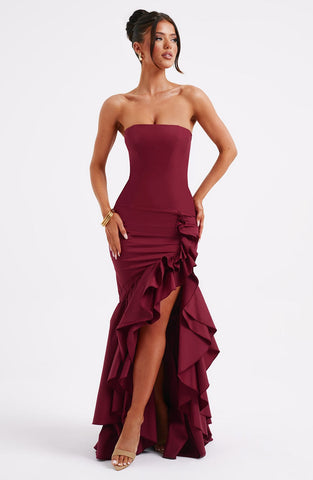 Angelina Maxi Graceful Dress - Burgundy