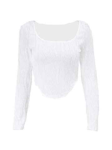 Creped White Long Sleeve Crop Top