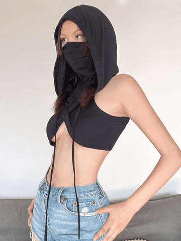 Bandana Design Hooded Cropped Tank Top