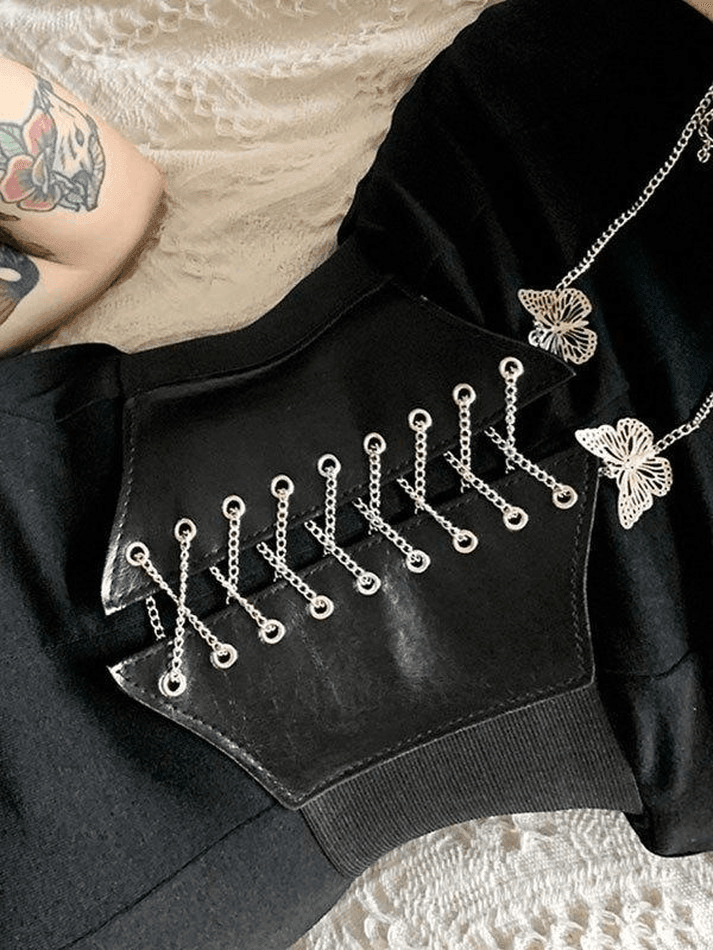 Butterfly Chain Strap Pu Corset Top