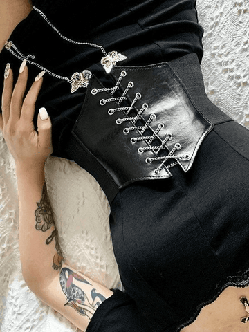 Butterfly Chain Strap Pu Corset Top