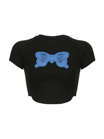 Butterfly Patch Black Crop Top