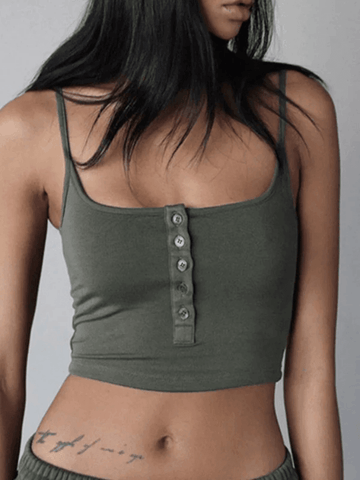 Button Front Crop Cami Top