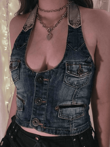 Halter Denim Corset Top