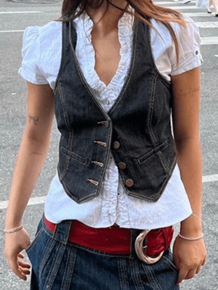 Buttoned Denim Y2K Corset Top