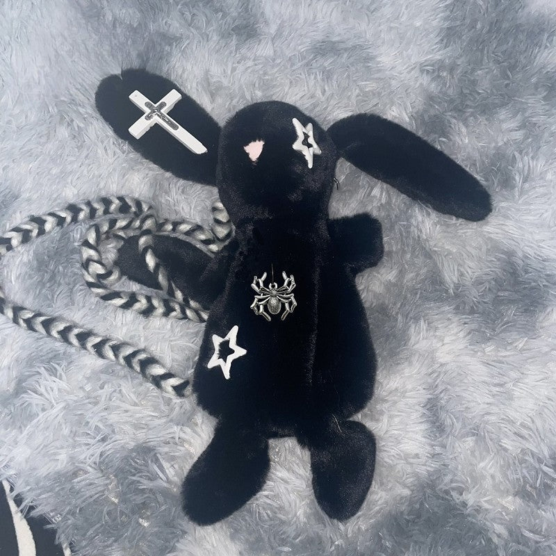 Harajuku Soft Backpack Shoulder Crossbody Chain Plush Gothic Bunny Punk Y2K Bag