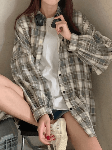 Checkered Long Sleeve Blouse