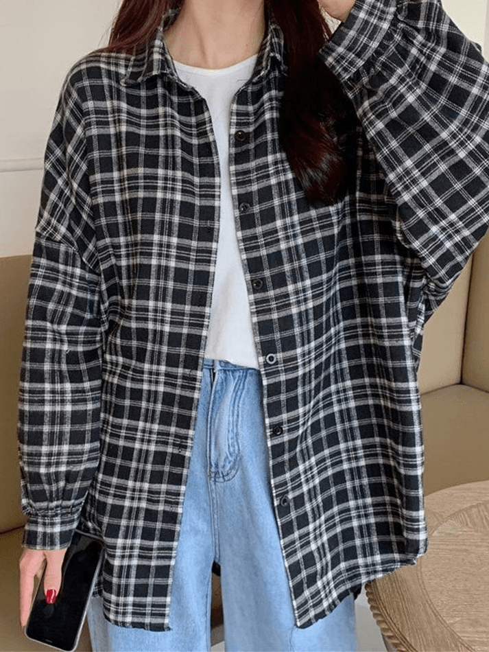 Checkered Long Sleeve Blouse