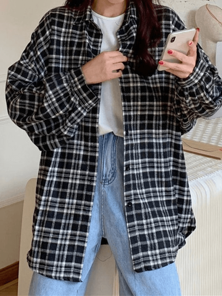 Checkered Long Sleeve Blouse