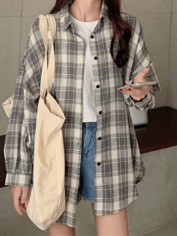 Checkered Long Sleeve Blouse