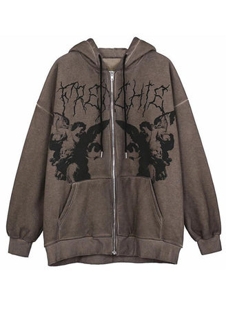 Cherub Print Zipper Hoodie