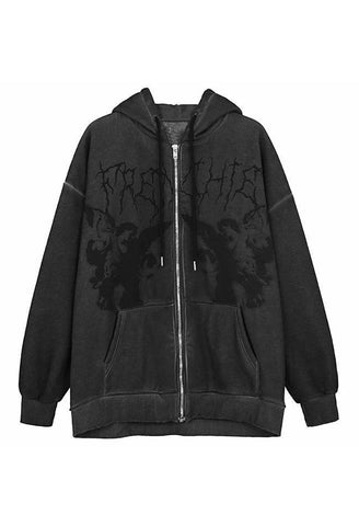 Cherub Print Zipper Hoodie