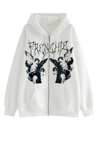 Cherub Print Zipper Hoodie