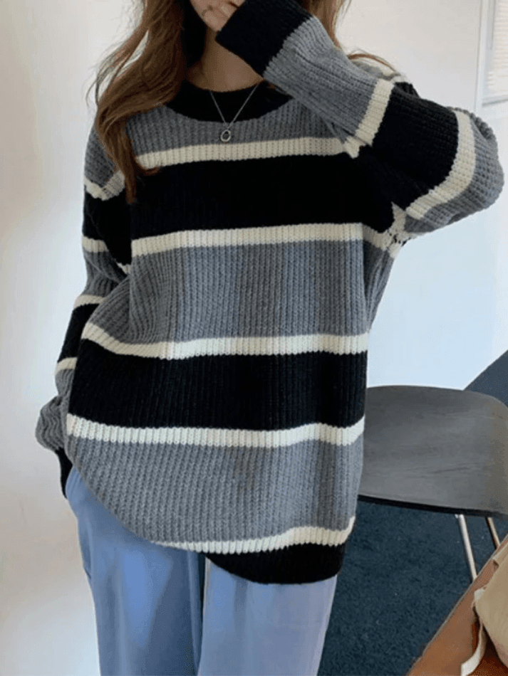 Color Block Striped Knit Sweater