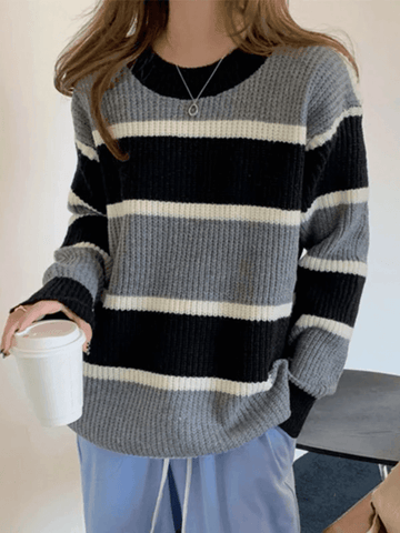 Color Block Striped Knit Sweater