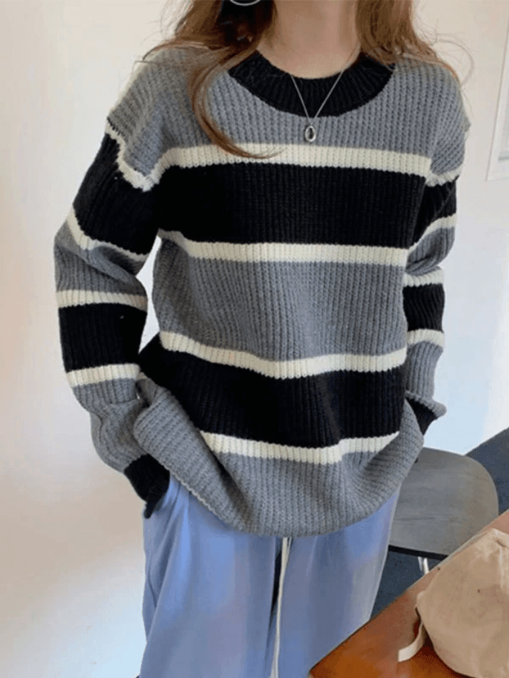 Color Block Striped Knit Sweater