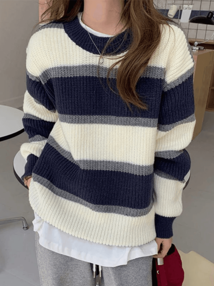 Color Block Striped Knit Sweater