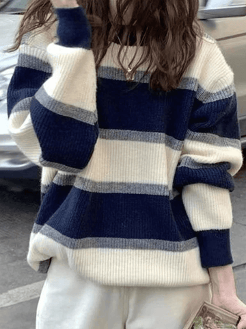 Color Block Striped Knit Sweater