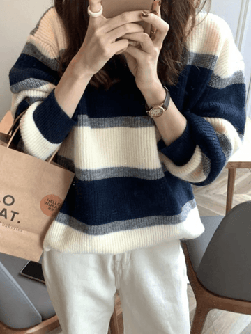 Color Block Striped Knit Sweater