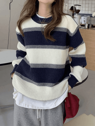 Color Block Striped Knit Sweater