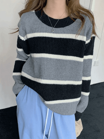 Color Block Striped Knit Sweater