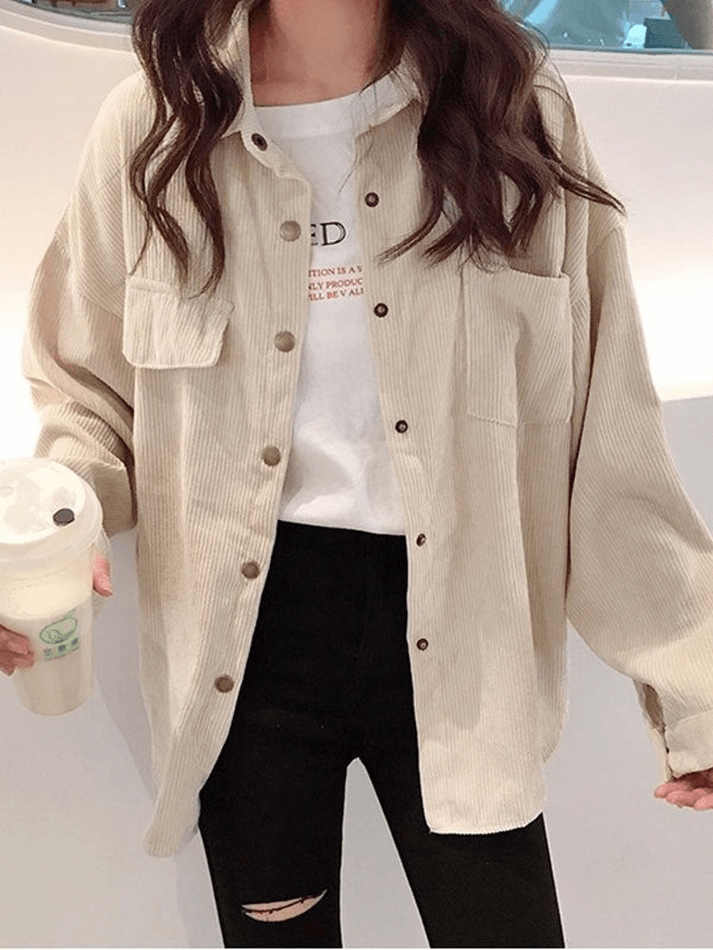 Corduroy Long Sleeve Button Blouse